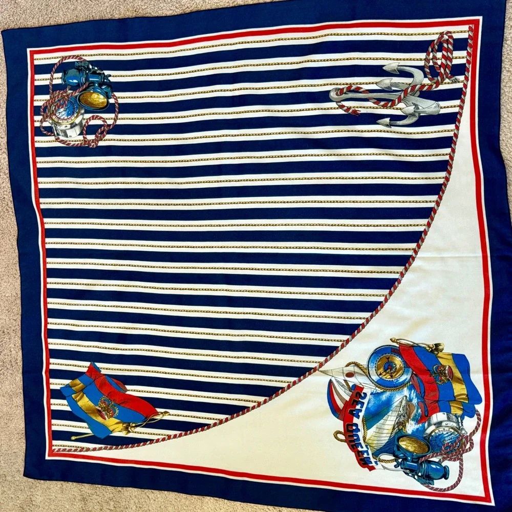 Nautical Sea Queen Scarf Sailing Ship Anchor Rope Navy Blue Women‎ Accessories
